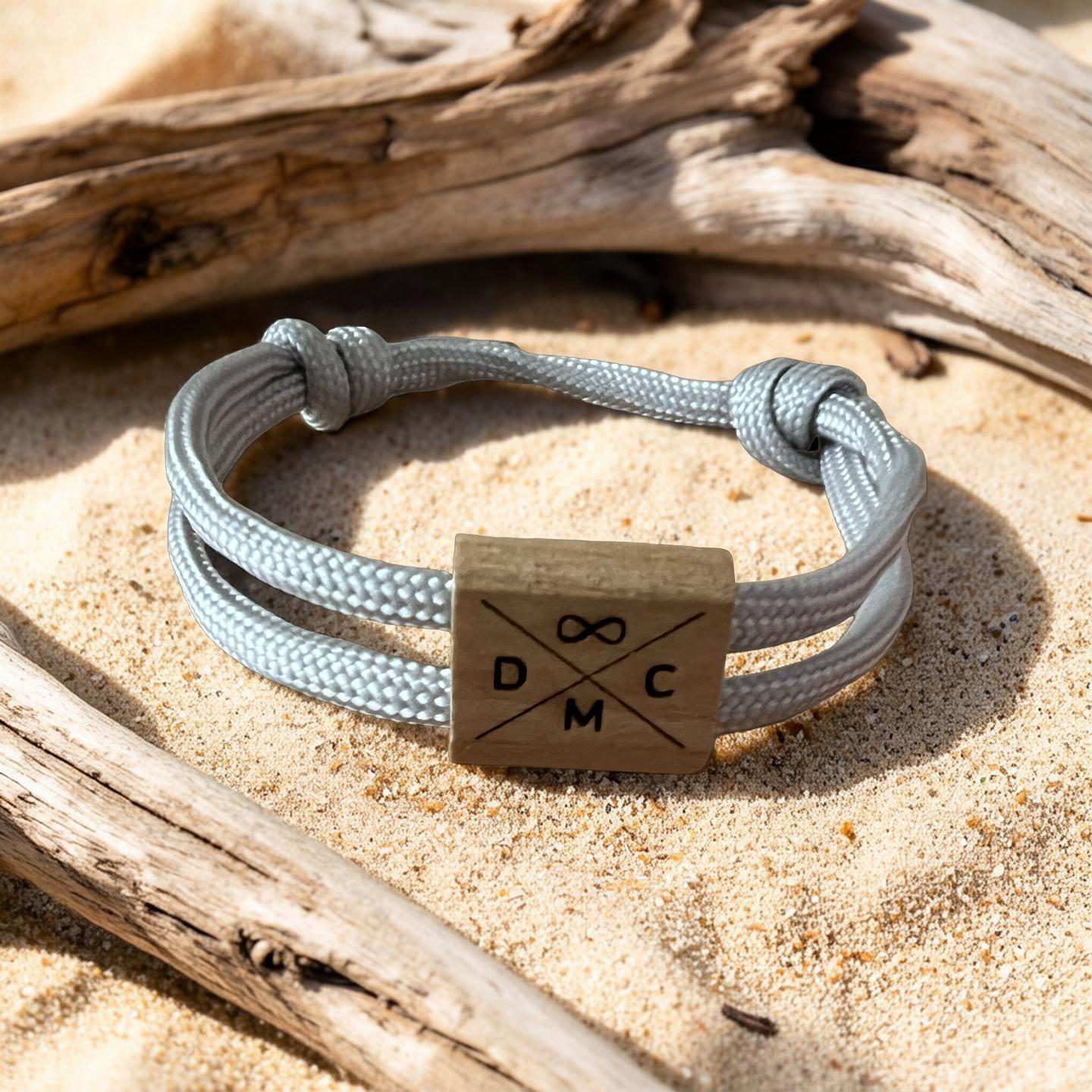 Personalisiertes Segeltau Armband mit Holzschieber „forever“