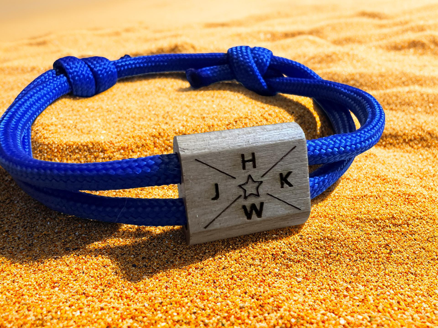Personalisiertes Segeltau Armband mit Holzschieber „Star“