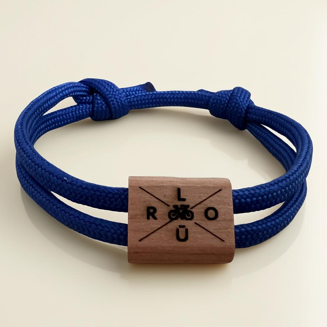 Personalisiertes Segeltau Armband mit Holzschieber „bicycle“