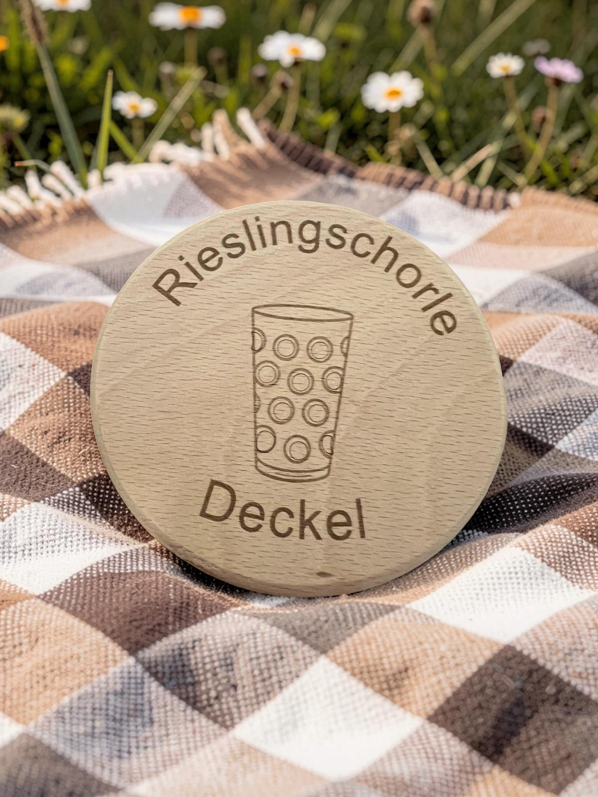 Personalisierte Trinkglasabdeckung aus Holz,Riesling, Insektenschutz