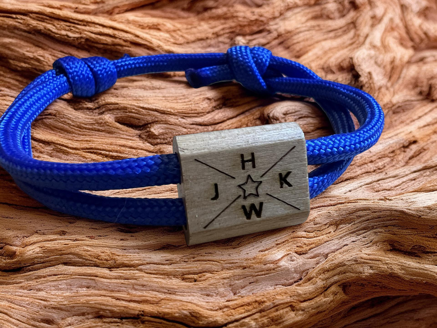 Personalisiertes Segeltau Armband mit Holzschieber „Star“