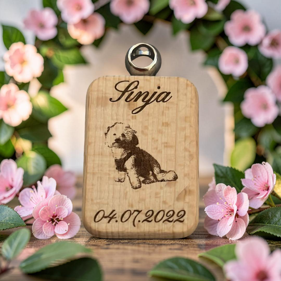🐾 Holz-Schlüsselanhänger - graviert mit Bild deines Lieblingstieres