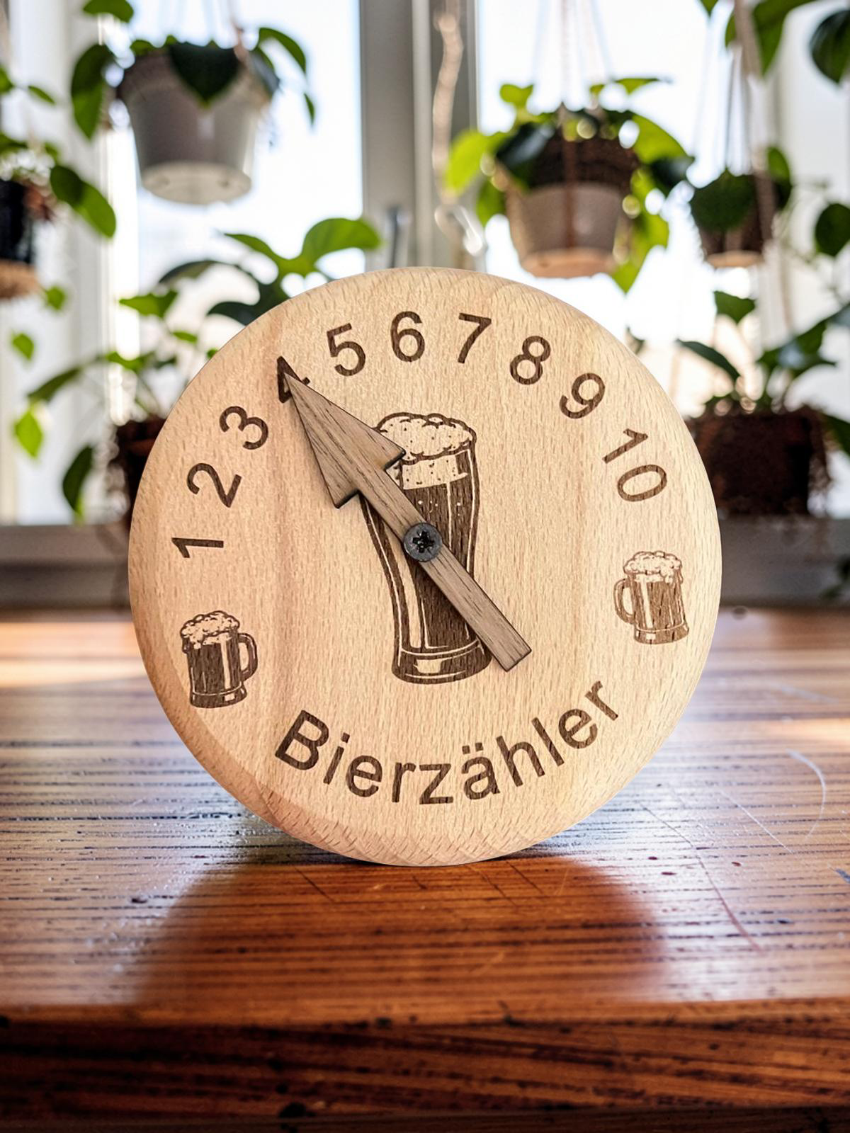 Personalisierte Trinkglasabdeckung aus Holz, Bierzähler