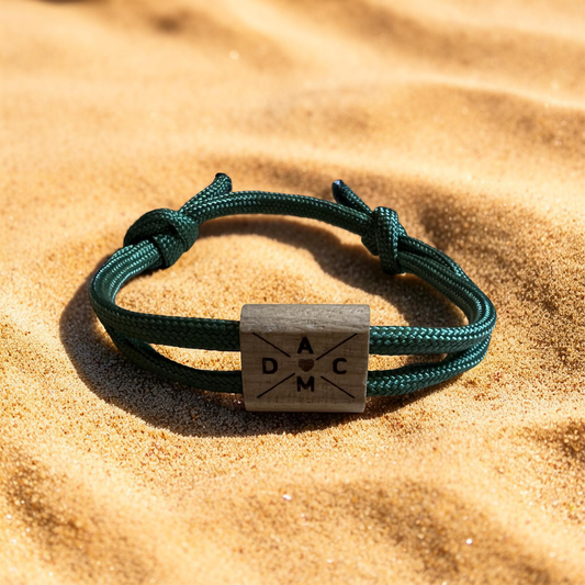 Personalisiertes Segeltau Armband mit Holzschieber „Green“