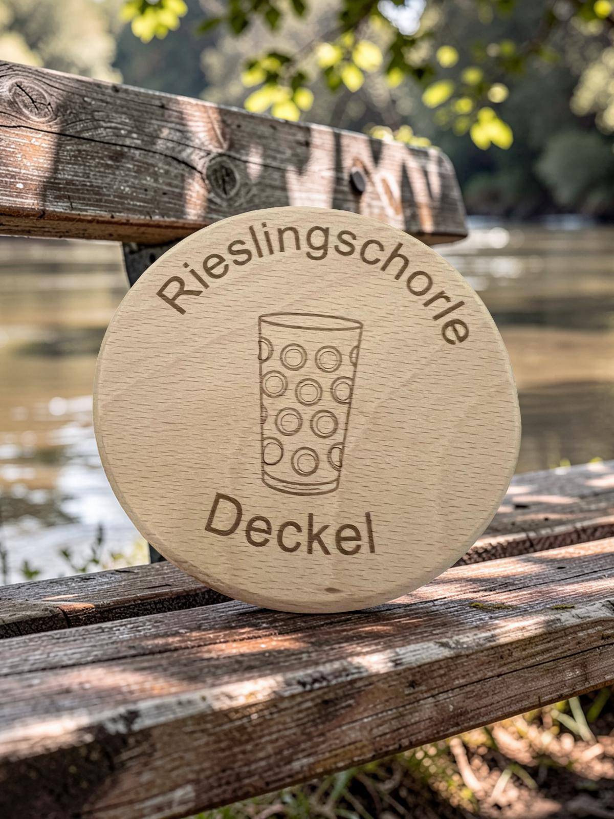 Personalisierte Trinkglasabdeckung aus Holz,Riesling, Insektenschutz