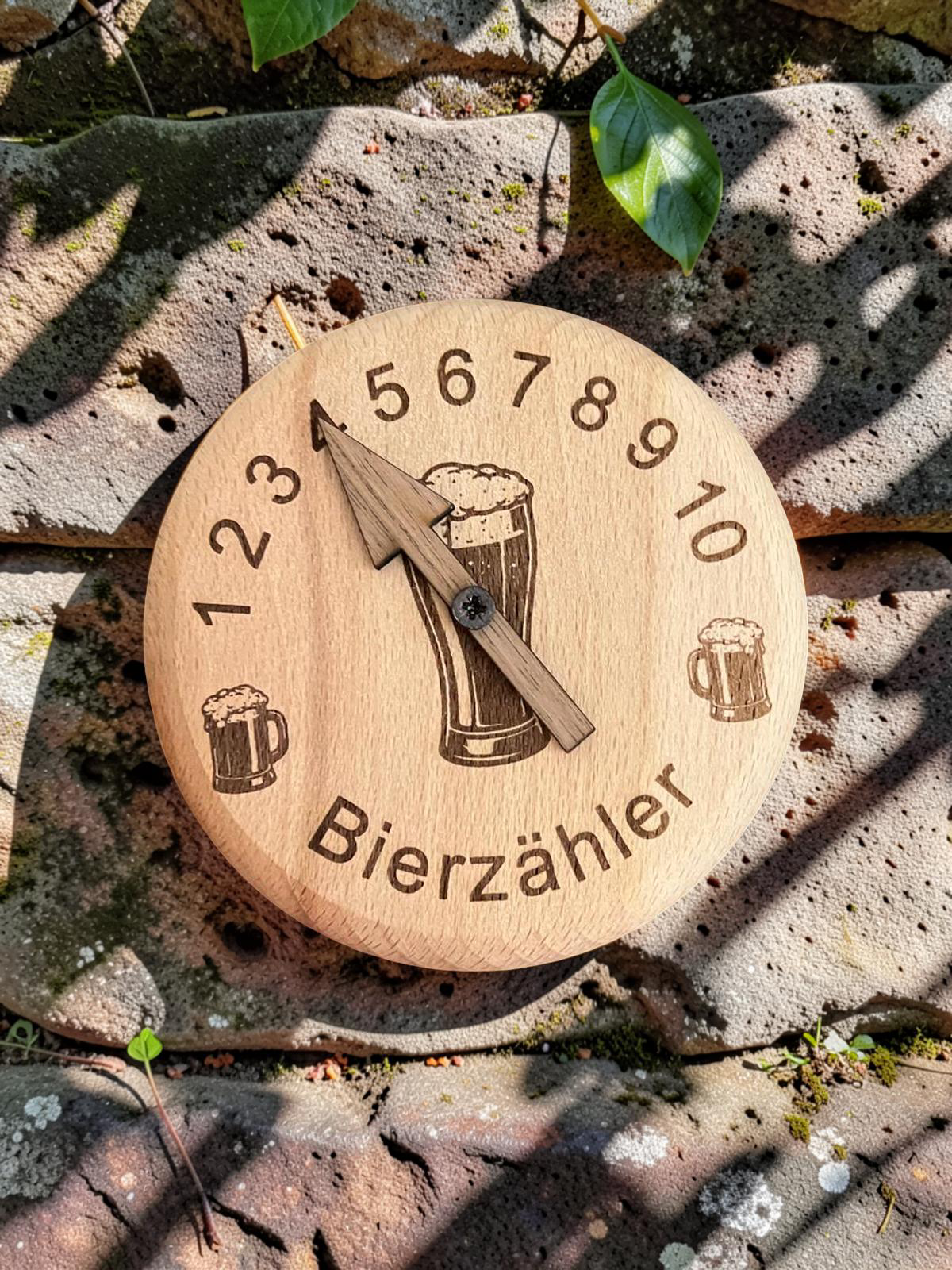 Personalisierte Trinkglasabdeckung aus Holz, Bierzähler