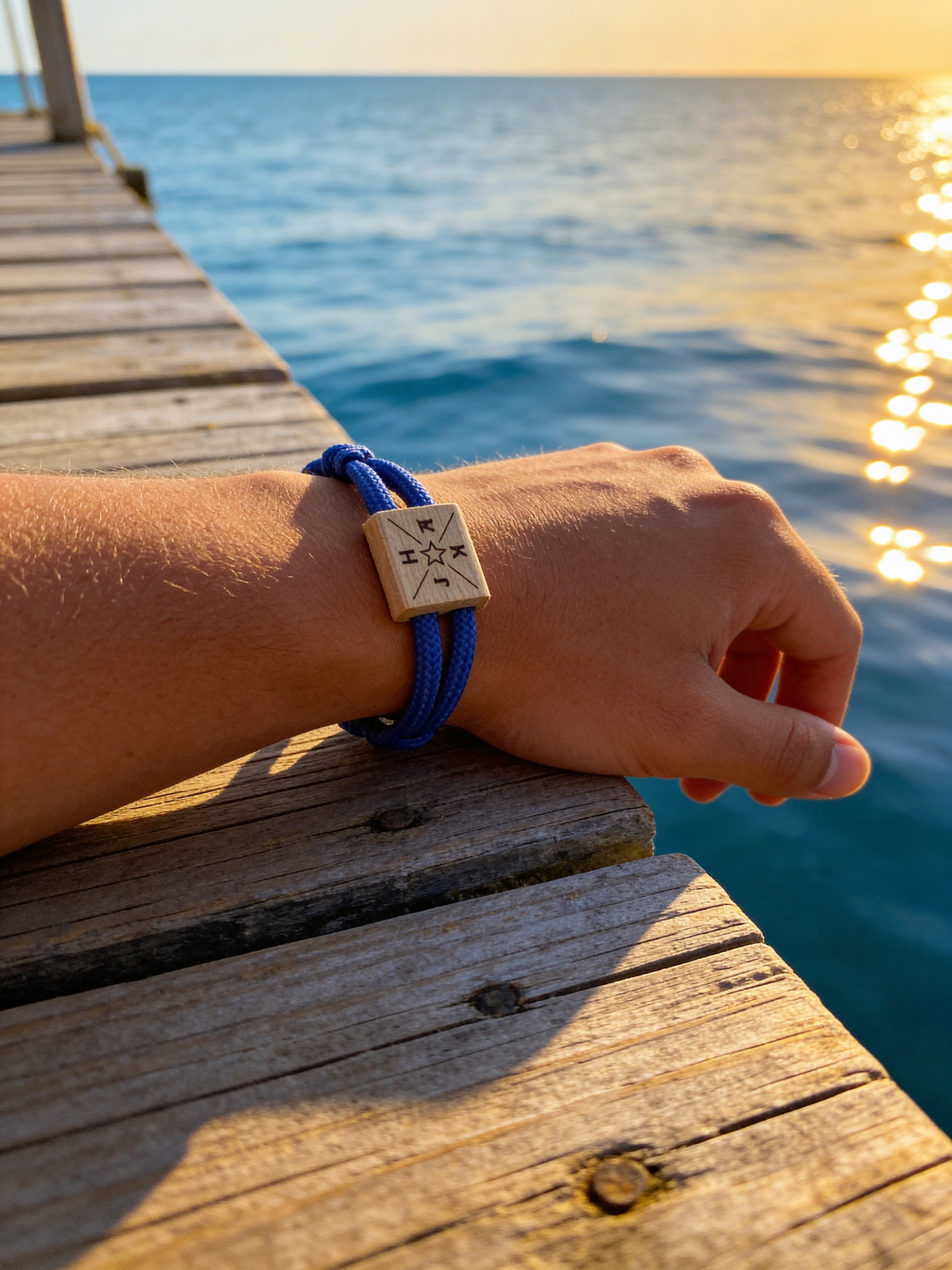 Personalisiertes Segeltau Armband mit Holzschieber „Star“