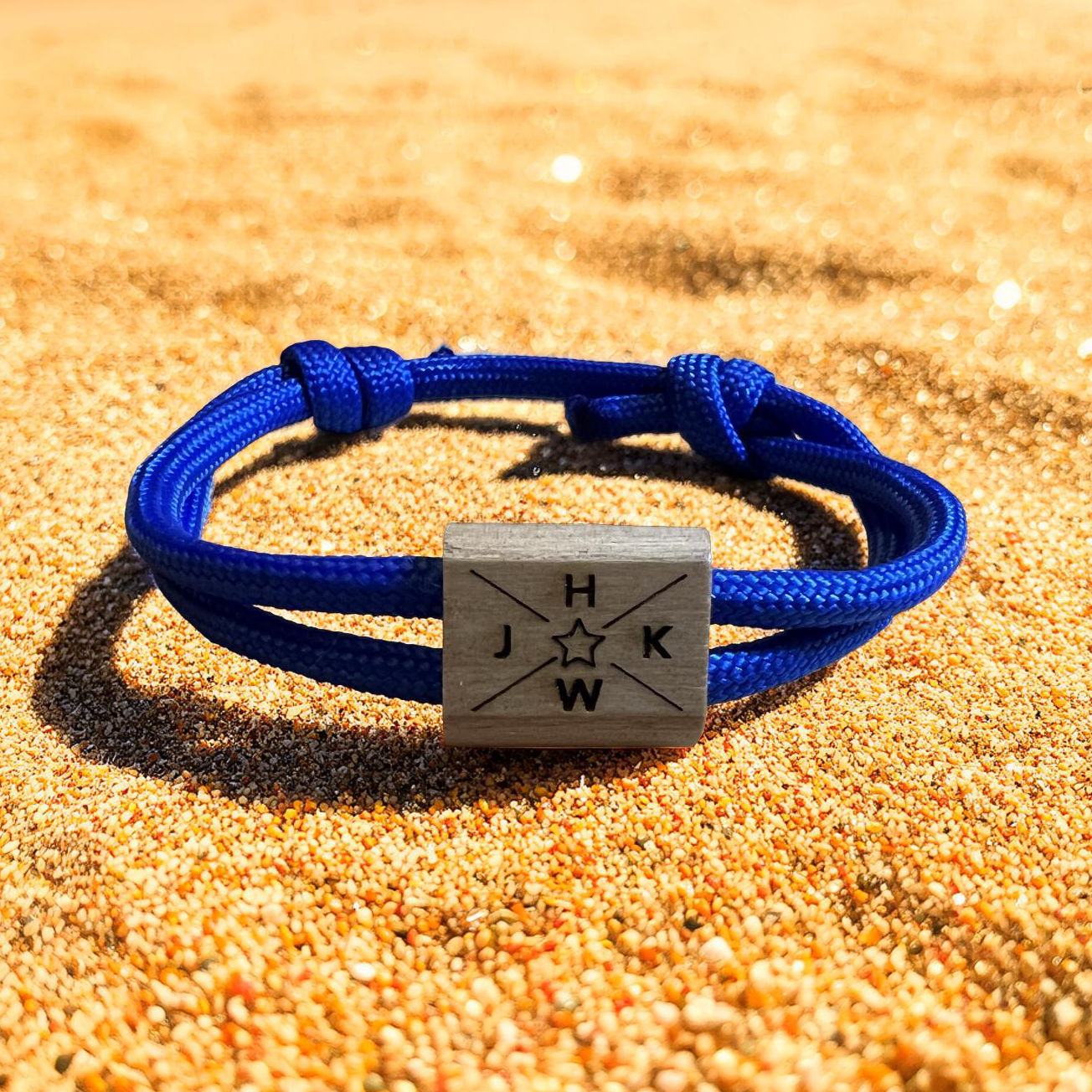 Personalisiertes Segeltau Armband mit Holzschieber „Star“