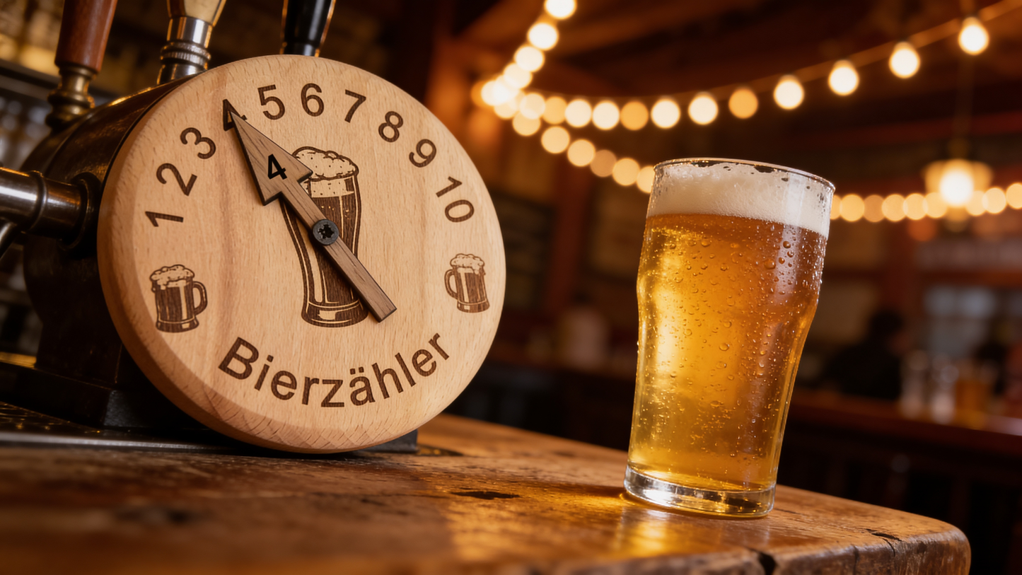 Personalisierte Trinkglasabdeckung aus Holz, Bierzähler
