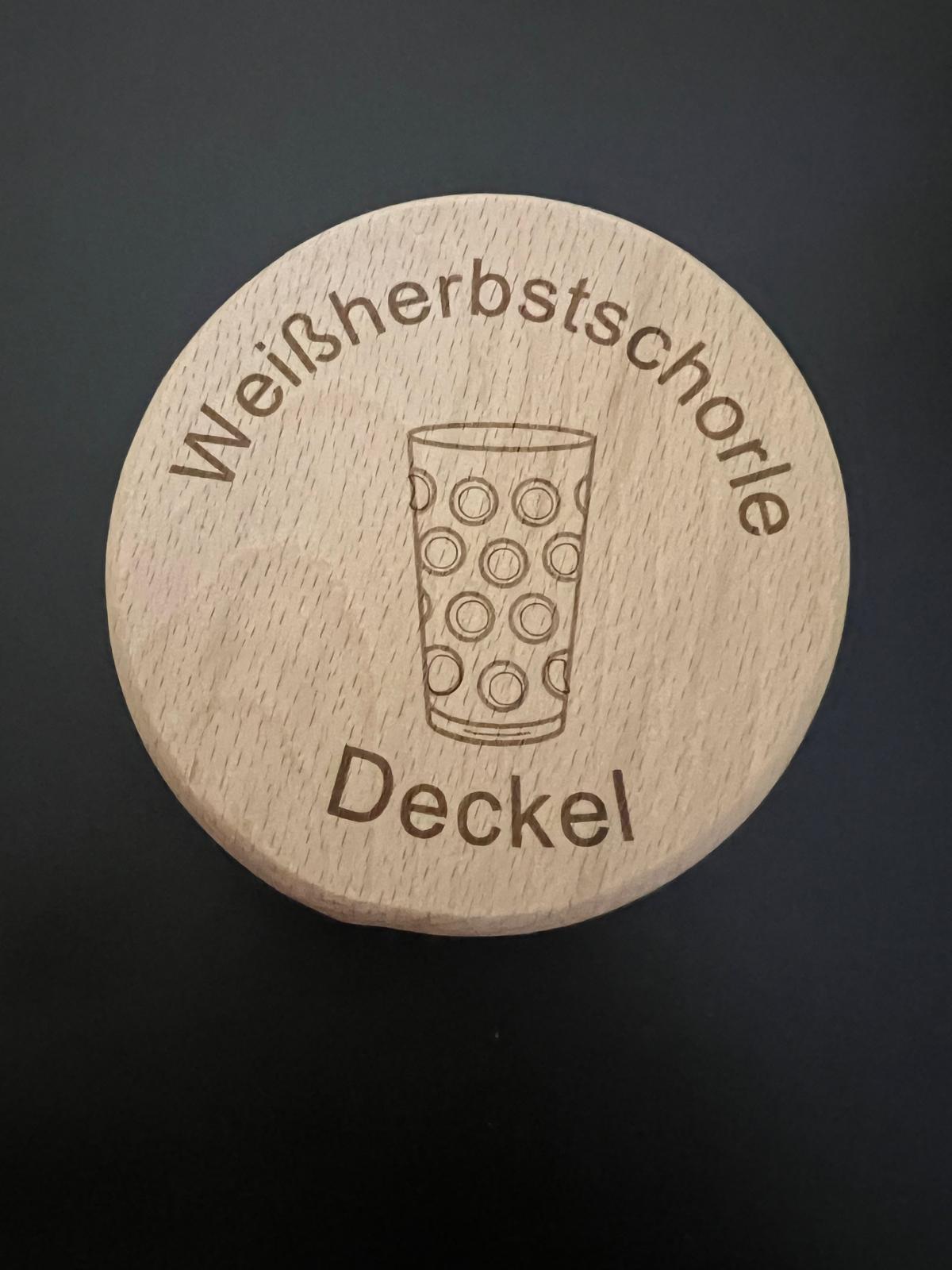 Personalisierte Trinkglasabdeckung aus Holz, Weissherbst, Insektenschutz