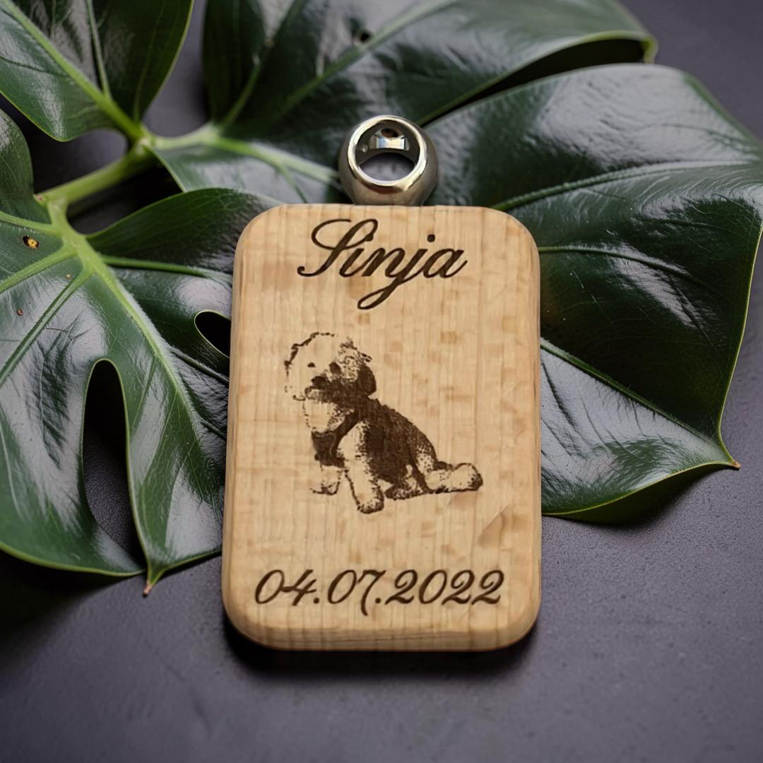🐾 Holz-Schlüsselanhänger - graviert mit Bild deines Lieblingstieres