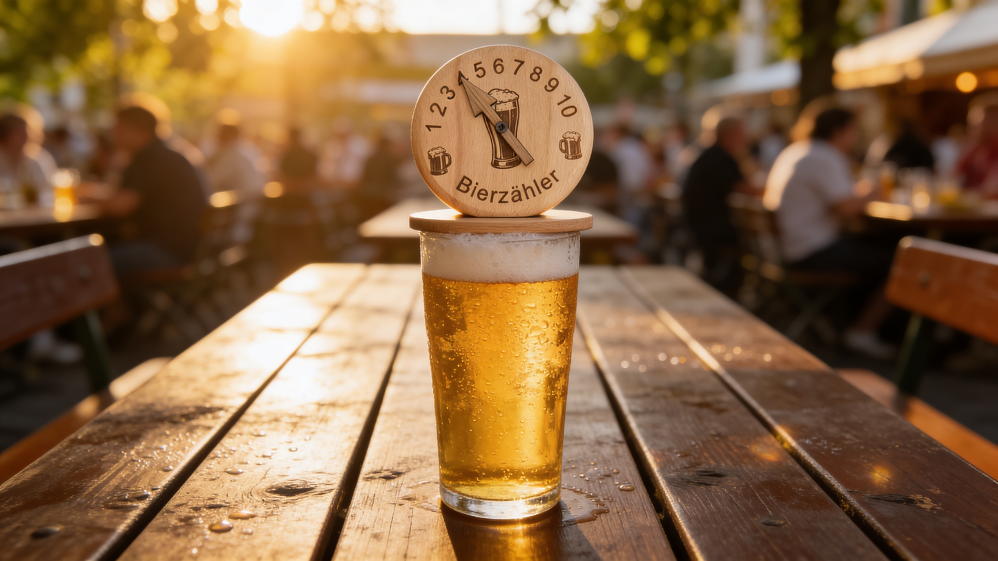Personalisierte Trinkglasabdeckung aus Holz, Bierzähler