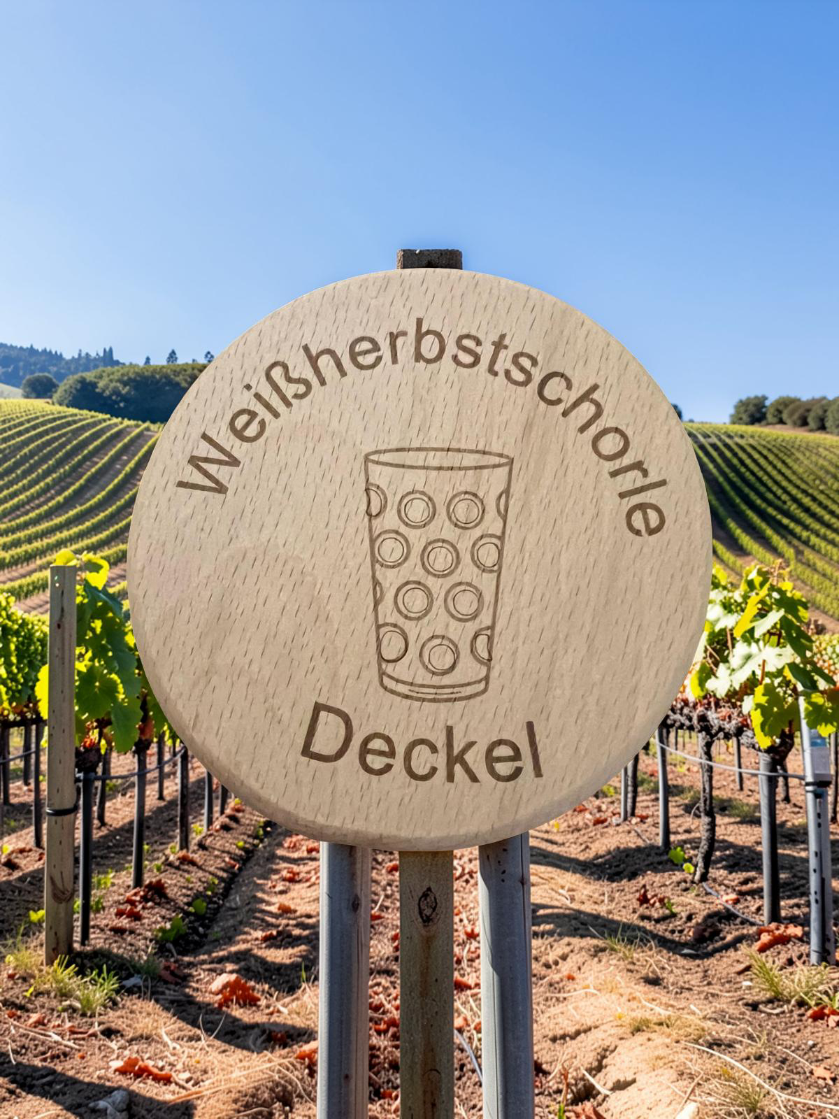 Personalisierte Trinkglasabdeckung aus Holz, Weissherbst, Insektenschutz