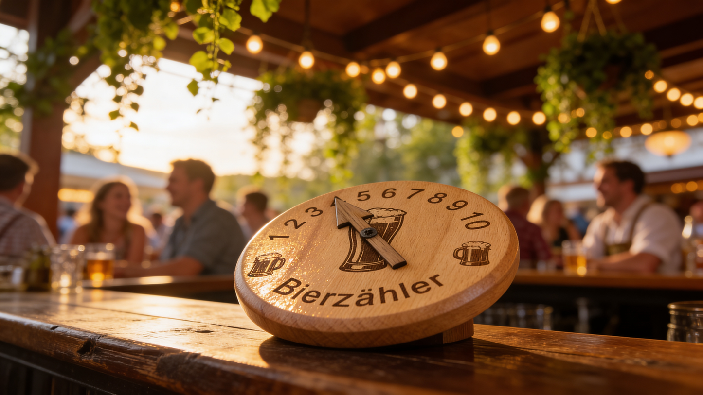 Personalisierte Trinkglasabdeckung aus Holz, Bierzähler